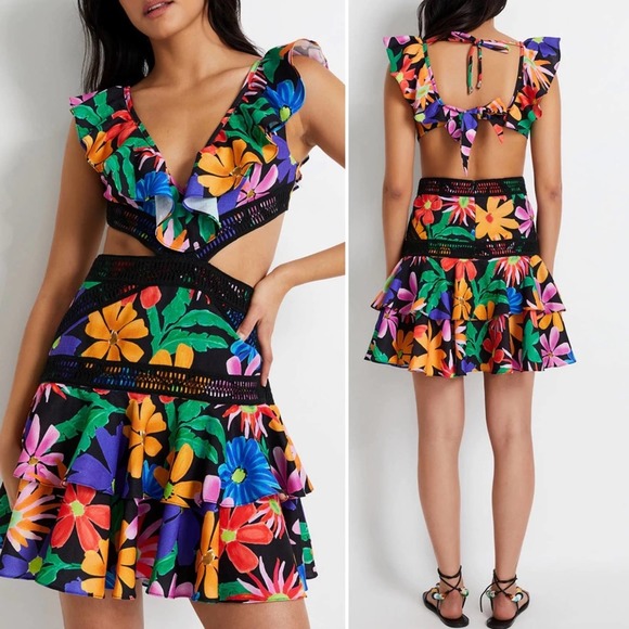 PatBO Dresses & Skirts - NWT PatBO Aster Cut-Out Mini Dress Retro floral multicolored crochet Open back 4